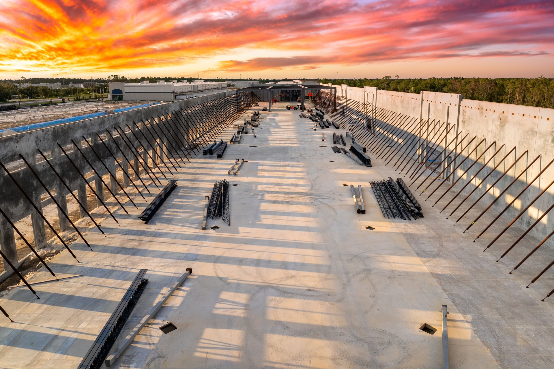 Construction of distribution warehouse. Development of commercial real estate market in the USA